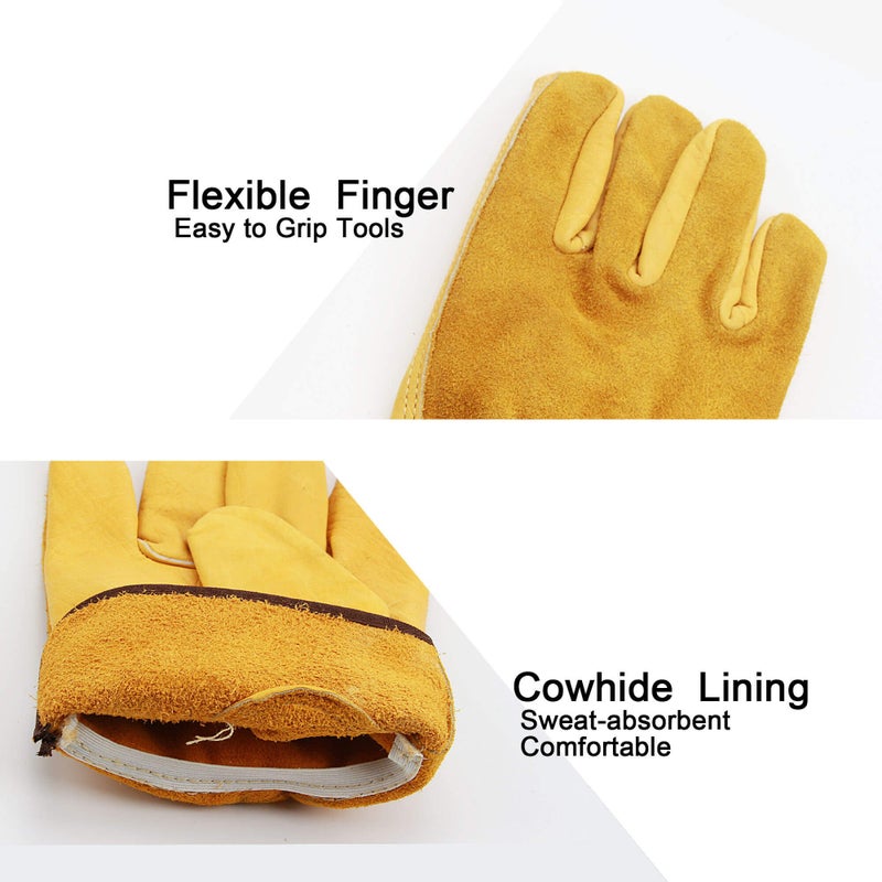 OZERO Leather Work Gloves Flex Grip Tough Cowhide Gardening Glove for Wood Cutting/Construction/Truck Driving/Garden/Yard Working for Men and Women 1 Pair (Gold Medium) - Image 2